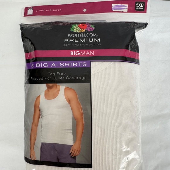Fruit Of The Loom Premium Bigman 3 A-Shirts Tag Free Tank Undershirts 5XB 62-64 - Picture 6 of 9
